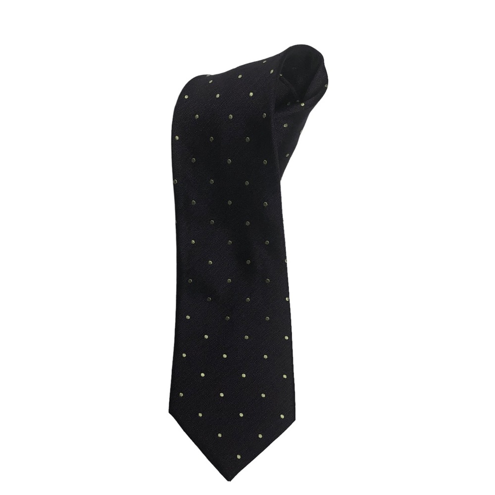 Vintage 80s Egara Navy Blue and Lime Green Polka Dot Silk Tie
